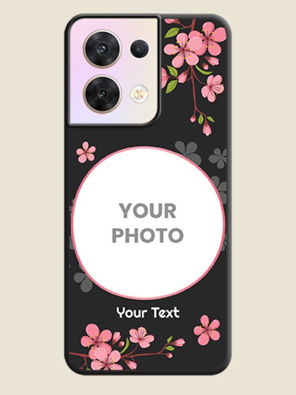 Custom Round Image with Pink Color Floral Design on Photo on Space Black Soft Matte Back Cover - Oppo Reno 8 5G - alternate view