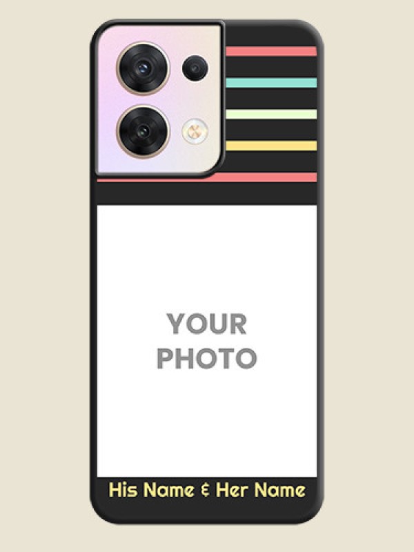 Custom Color Stripes with Photo and Text on Photo on Space Black Soft Matte Mobile Case - Oppo Reno 8 5G - alternate view