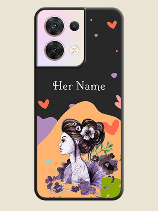 Custom Namecase For Her With Fancy Lady Image On Space Black Personalized Soft Matte Phone Covers -Oppo Reno 8 5G - alternate view