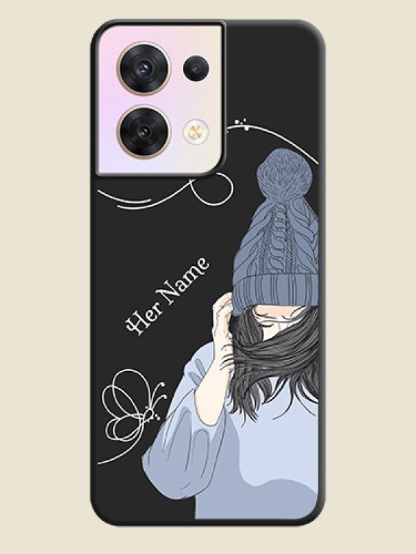 Custom Girl With Blue Winter Outfiit Custom Text Design On Space Black Personalized Soft Matte Phone Covers -Oppo Reno 8 5G - alternate view