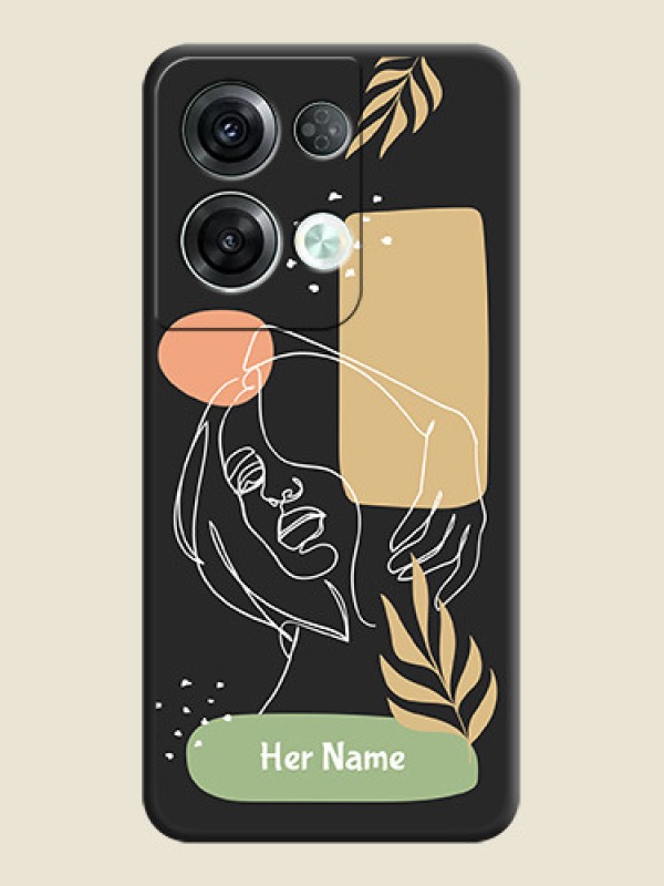 Custom Custom Text With Line Art Of Women & Leaves Design On Space Black Personalized Soft Matte Phone Covers -Oppo Reno 8 Pro 5G - alternate view