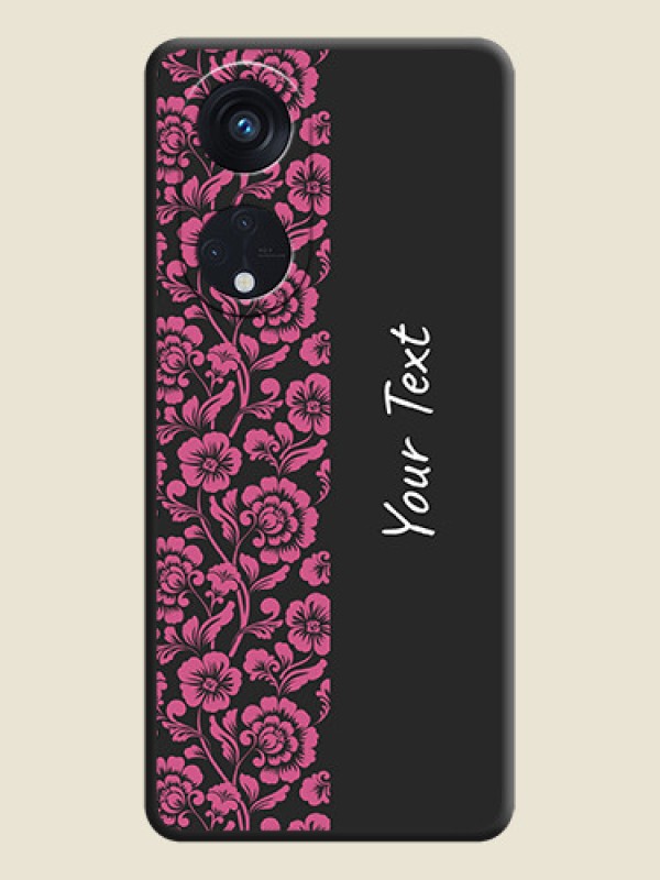 Custom Pink Floral Pattern Design With Custom Text On Space Black Personalized Soft Matte Phone Covers -Oppo Reno 8T 5G - alternate view