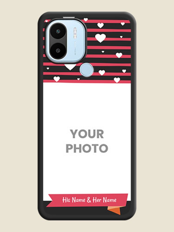 Custom White Color Love Symbols with Pink Lines Pattern on Space Black Custom Soft Matte Phone Cases - Poco C50 - alternate view