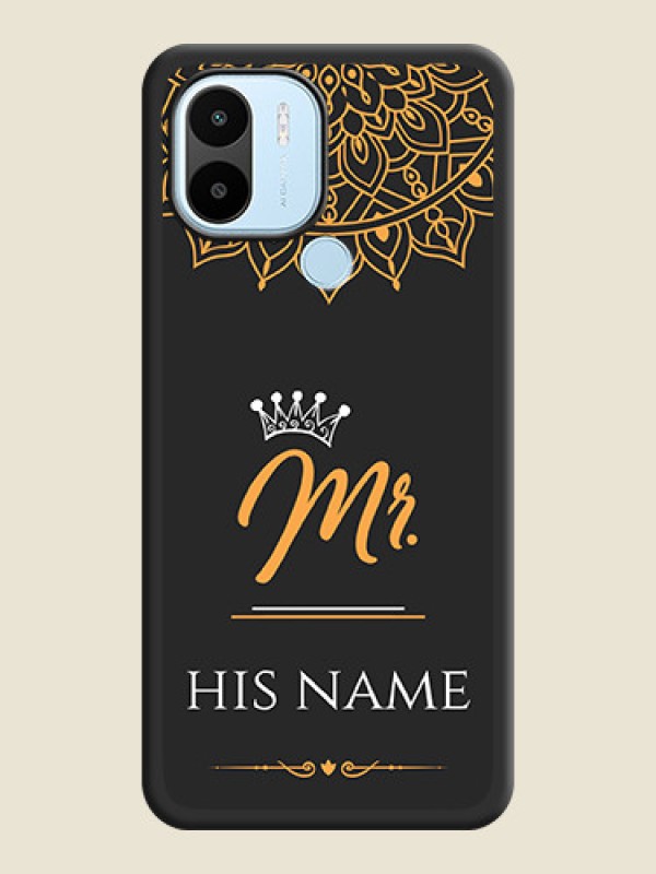 Custom Mr Name with Floral Design  on Personalised Space Black Soft Matte Cases - Poco C50 - alternate view