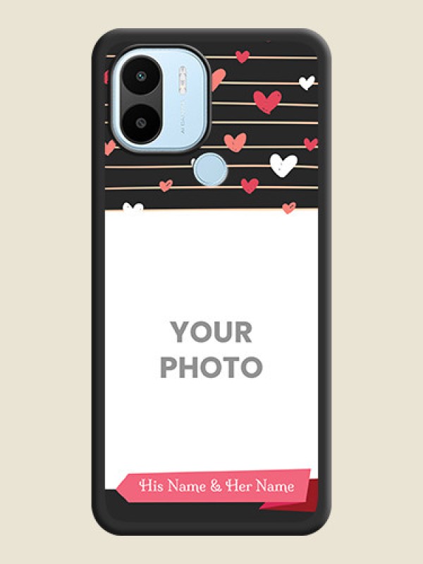 Custom Love Pattern with Name on Pink Ribbon  on Photo on Space Black Soft Matte Back Cover - Poco C51 - alternate view