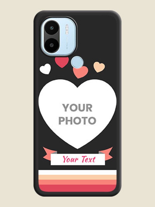 Custom Love Shaped Photo with Colorful Stripes on Personalised Space Black Soft Matte Cases - Poco C51 - alternate view