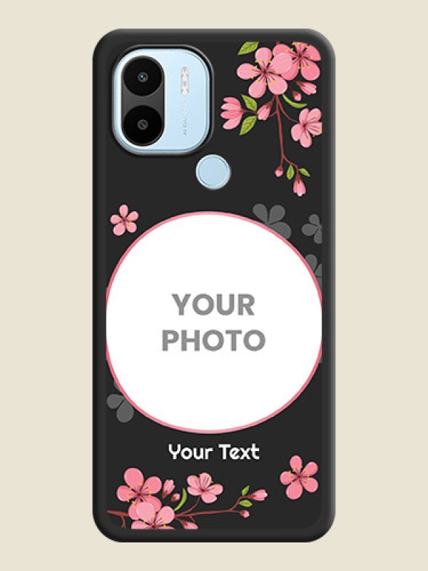Custom Round Image with Pink Color Floral Design on Photo on Space Black Soft Matte Back Cover - Poco C51 - alternate view