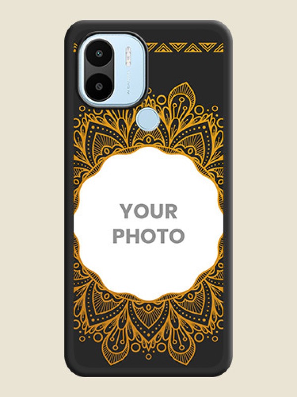 Custom Round Image with Floral Design on Photo on Space Black Soft Matte Mobile Cover - Poco C51 - alternate view