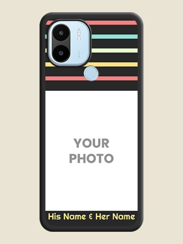 Custom Color Stripes with Photo and Text on Photo on Space Black Soft Matte Mobile Case - Poco C51 - alternate view