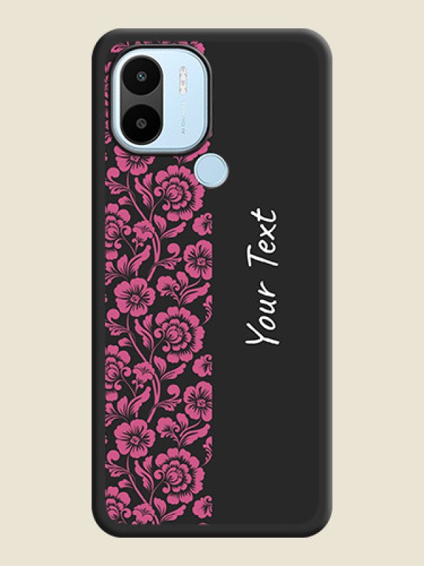 Custom Pink Floral Pattern Design With Custom Text On Space Black Personalized Soft Matte Phone Covers -Poco C51 - alternate view