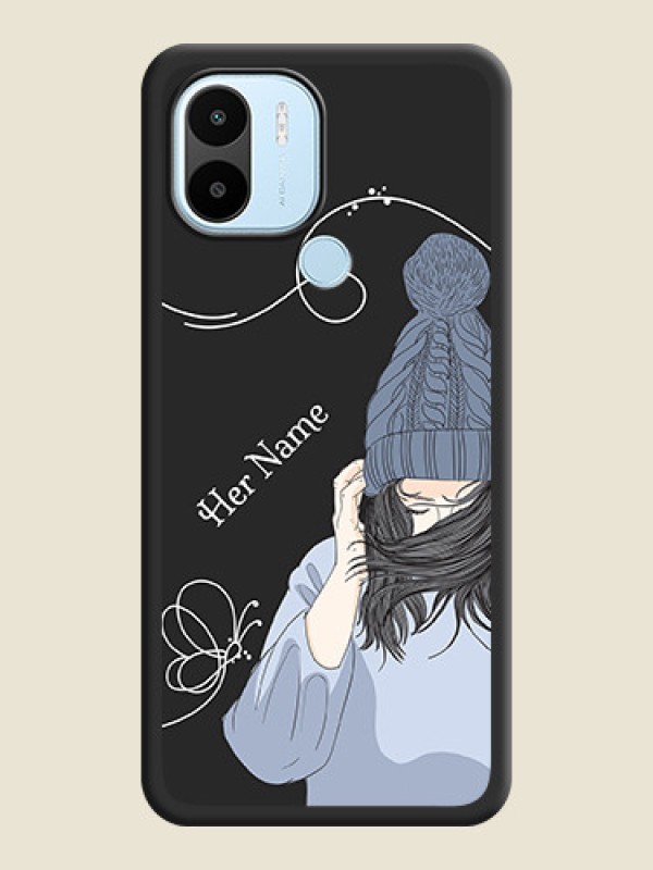 Custom Girl With Blue Winter Outfiit Custom Text Design On Space Black Personalized Soft Matte Phone Covers -Poco C51 - alternate view