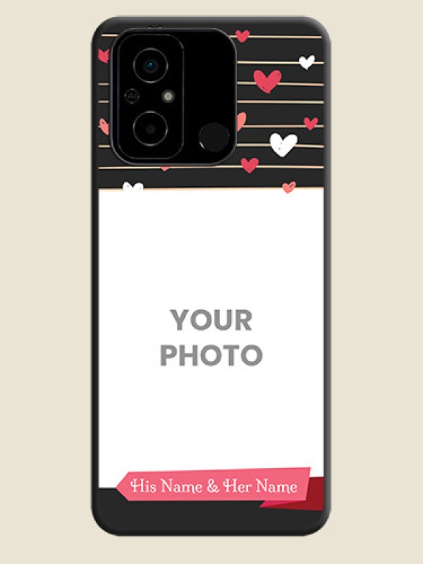 Custom Love Pattern with Name on Pink Ribbon  on Photo on Space Black Soft Matte Back Cover - Poco C55 - alternate view