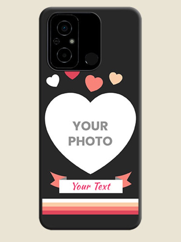 Custom Love Shaped Photo with Colorful Stripes on Personalised Space Black Soft Matte Cases - Poco C55 - alternate view
