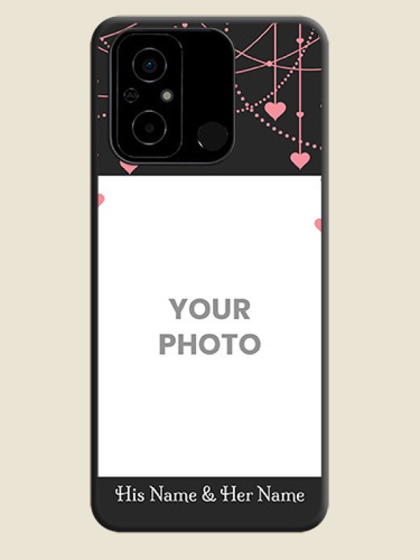 Custom Pink Love Hangings with Text on Space Black Custom Soft Matte Back Cover - Poco C55 - alternate view