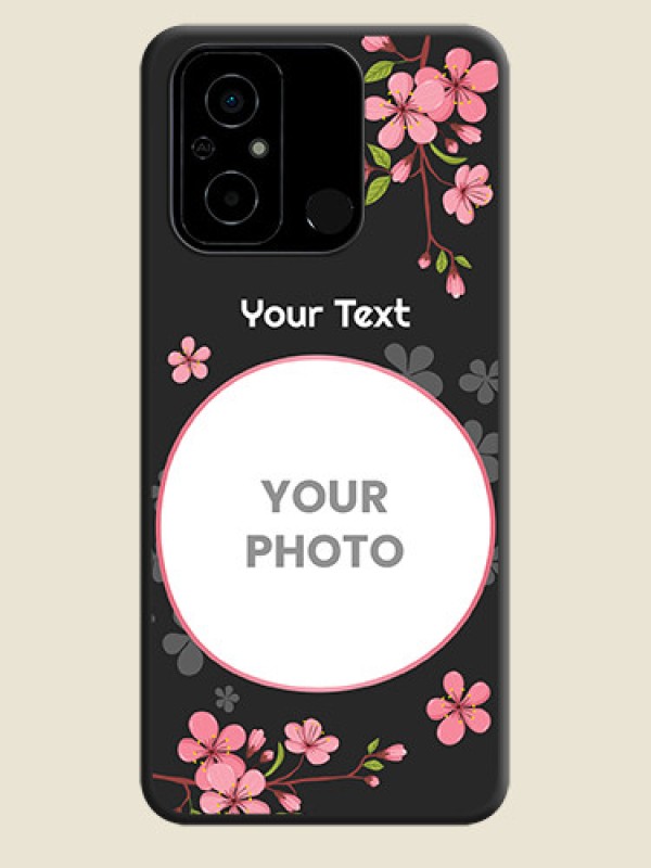 Custom Round Image with Pink Color Floral Design on Photo on Space Black Soft Matte Back Cover - Poco C55 - alternate view