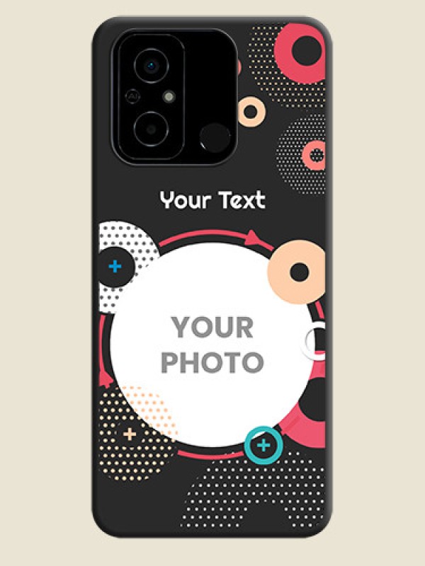 Custom Multicoloured Round Image on Personalised Space Black Soft Matte Cases - Poco C55 - alternate view