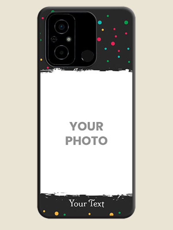 Custom Multicolor Dotted Pattern with Text on Space Black Custom Soft Matte Phone Back Cover - Poco C55 - alternate view