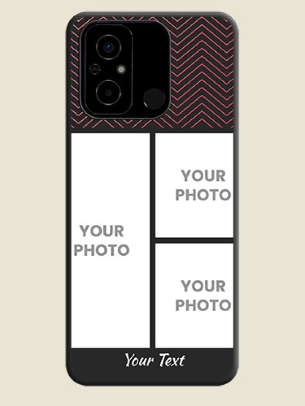 Custom Wave Pattern with 3 Image Holder on Space Black Custom Soft Matte Back Cover - Poco C55 - alternate view