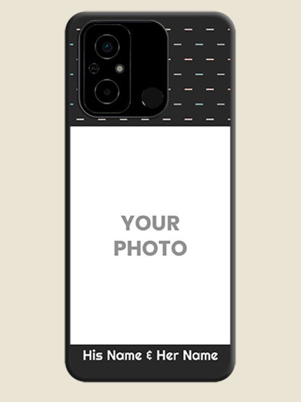 Custom Line Pattern Design with Text on Space Black Custom Soft Matte Phone Back Cover - Poco C55 - alternate view