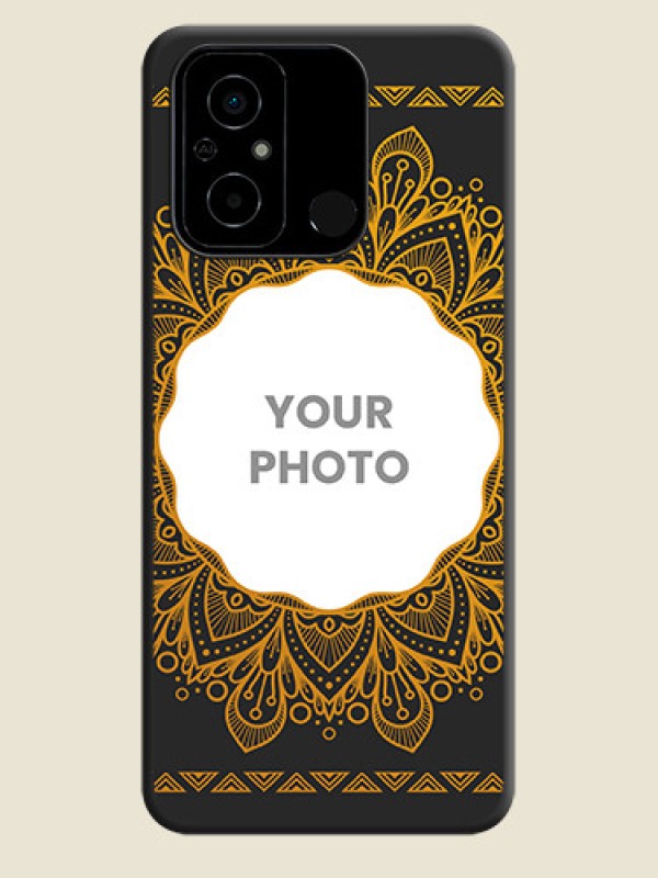 Custom Round Image with Floral Design on Photo on Space Black Soft Matte Mobile Cover - Poco C55 - alternate view