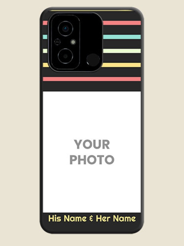 Custom Color Stripes with Photo and Text on Photo on Space Black Soft Matte Mobile Case - Poco C55 - alternate view