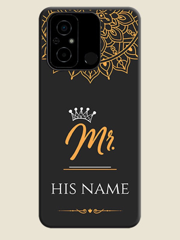 Custom Mr Name with Floral Design  on Personalised Space Black Soft Matte Cases - Poco C55 - alternate view