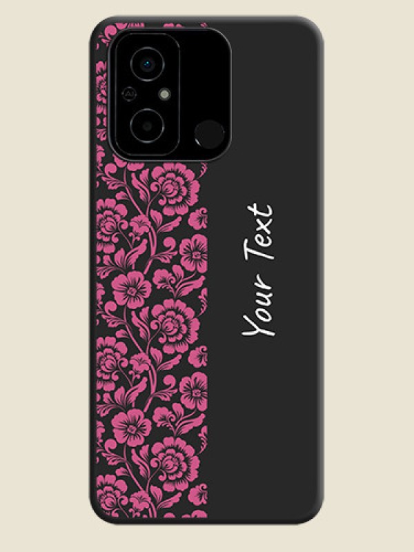 Custom Pink Floral Pattern Design With Custom Text On Space Black Personalized Soft Matte Phone Covers -Poco C55 - alternate view