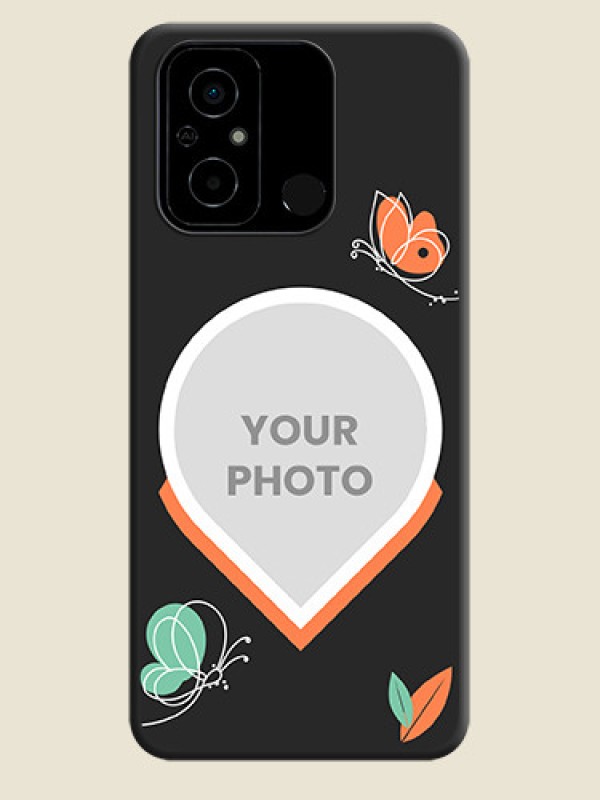 Custom Upload Pic With Simple Butterly Design On Space Black Personalized Soft Matte Phone Covers -Poco C55 - alternate view