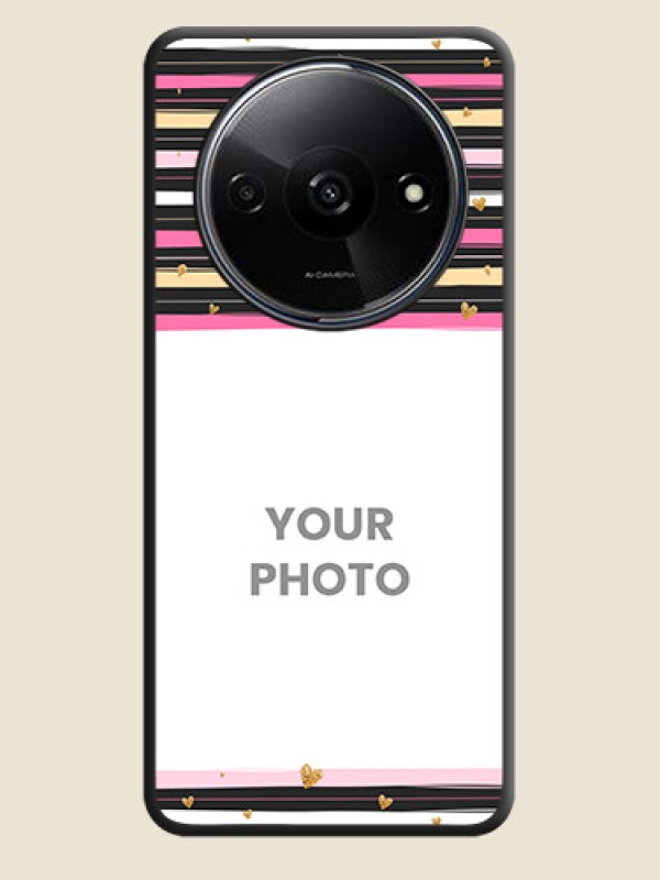 Custom Multicolor Lines and Golden Love Symbols Design - Photo on Space Black Soft Matte Mobile Cover - Poco C61 - alternate view