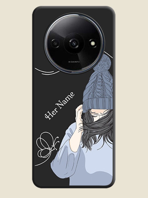 Custom Girl With Blue Winter Outfiit Custom Text Design On Space Black Personalized Soft Matte Phone Covers - Poco C61 - alternate view