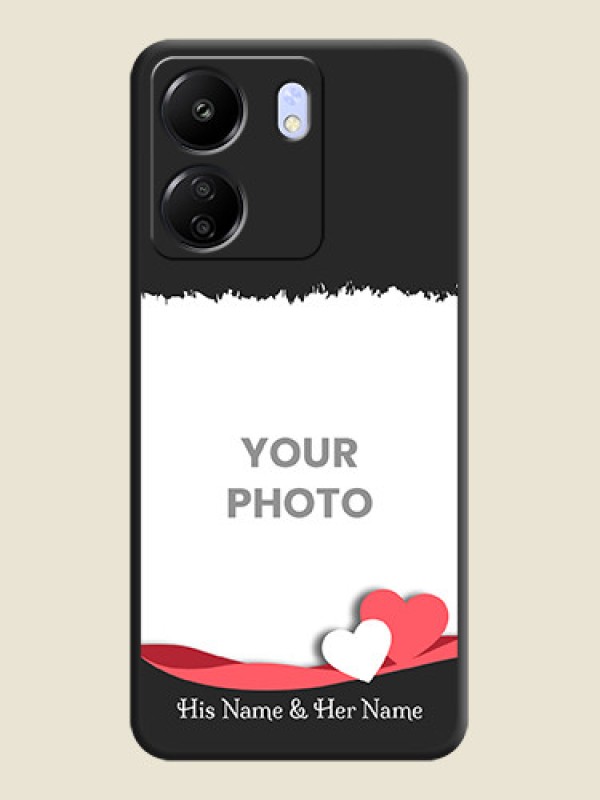 Custom Pin Color Love Shaped Ribbon Design with Text On Space Black Custom Soft Matte Mobile Back Cover - Poco C65 - alternate view