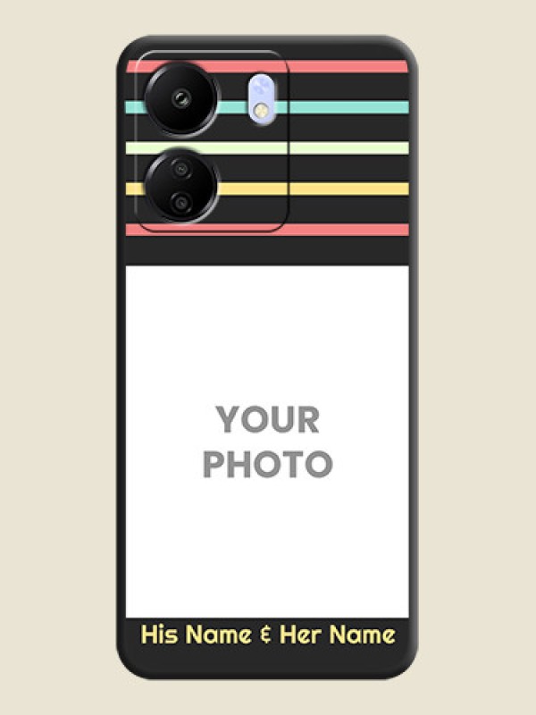 Custom Color Stripes with Photo and Text on Photo  On Space Black Custom Soft Matte Mobile Back Cover - Poco C65 - alternate view