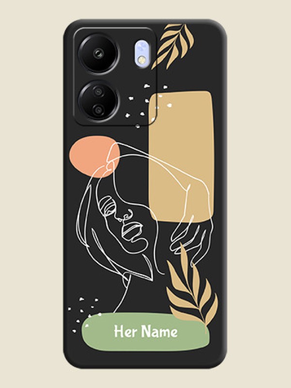 Custom Custom Text With Line Art Of Women & Leaves Design On Space Black Custom Soft Matte Mobile Back Cover - Poco C65 - alternate view