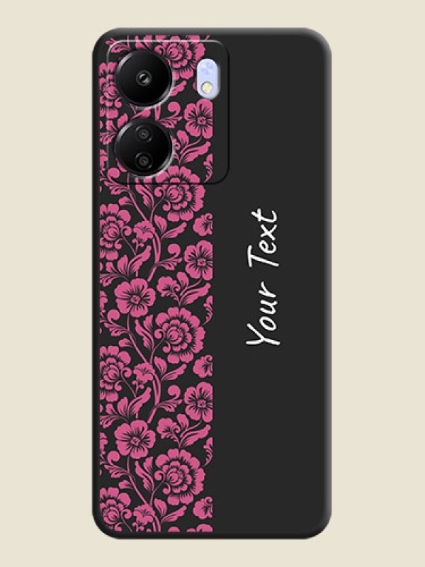 Custom Pink Floral Pattern Design With Custom Text On Space Black Custom Soft Matte Mobile Back Cover - Poco C65 - alternate view