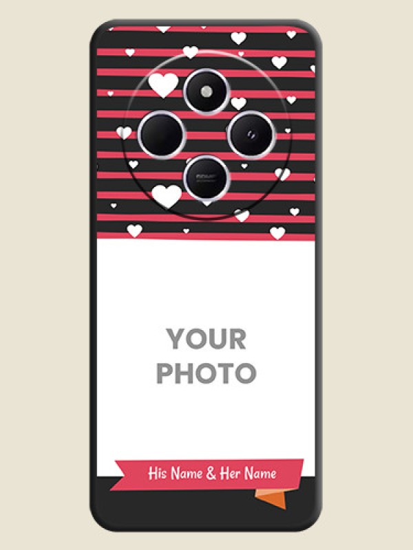 Custom White Color Love Symbols with Pink Lines Pattern On Space Black Custom Soft Matte Mobile Back Cover - Poco C75 5G - alternate view