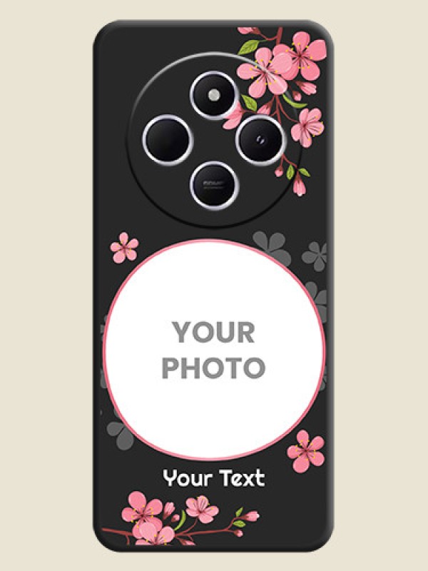Custom Round Image with Pink Color Floral Design on Photo On Space Black Custom Soft Matte Mobile Back Cover - Poco C75 5G - alternate view