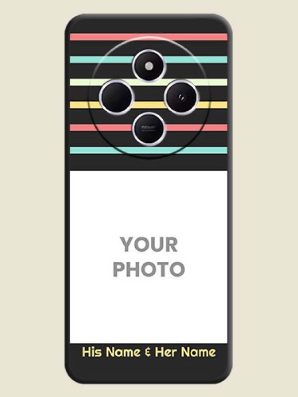Custom Color Stripes with Photo and Text on Photo On Space Black Custom Soft Matte Mobile Back Cover - Poco C75 5G - alternate view