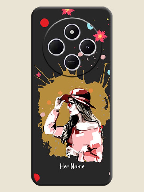 Custom Mordern Lady With Color Splash Background With Custom Text On Space Black Custom Soft Matte Mobile Back Cover - Poco C75 5G - alternate view