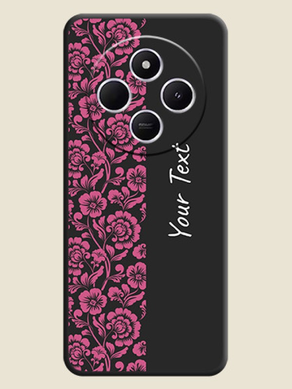 Custom Pink Floral Pattern Design With Custom Text On Space Black Custom Soft Matte Mobile Back Cover - Poco C75 5G - alternate view