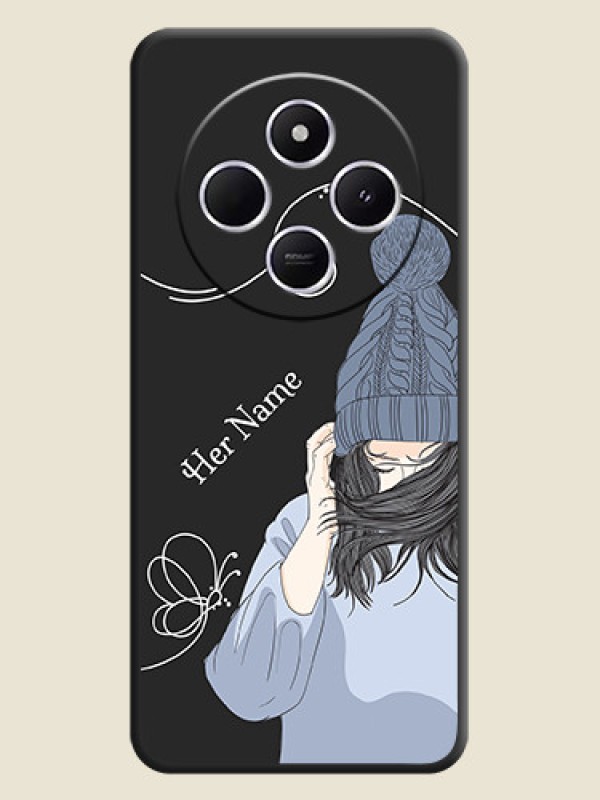 Custom Girl With Blue Winter Outfiit Custom Text Design On Space Black Custom Soft Matte Mobile Back Cover - Poco C75 5G - alternate view