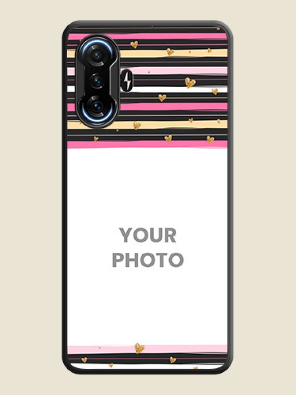 Custom Multicolor Lines and Golden Love Symbols Design on Photo on Space Black Soft Matte Mobile Cover - POco F3 GT - alternate view