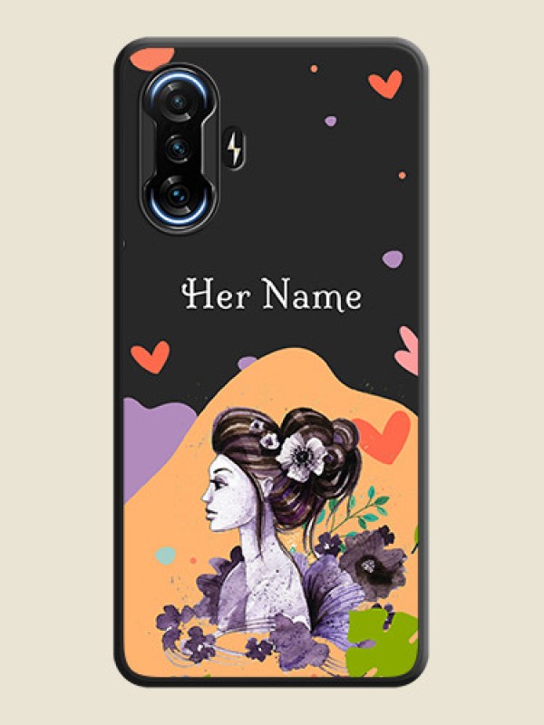 Custom Namecase For Her With Fancy Lady Image On Space Black Personalized Soft Matte Phone Covers -Poco F3 Gt - alternate view