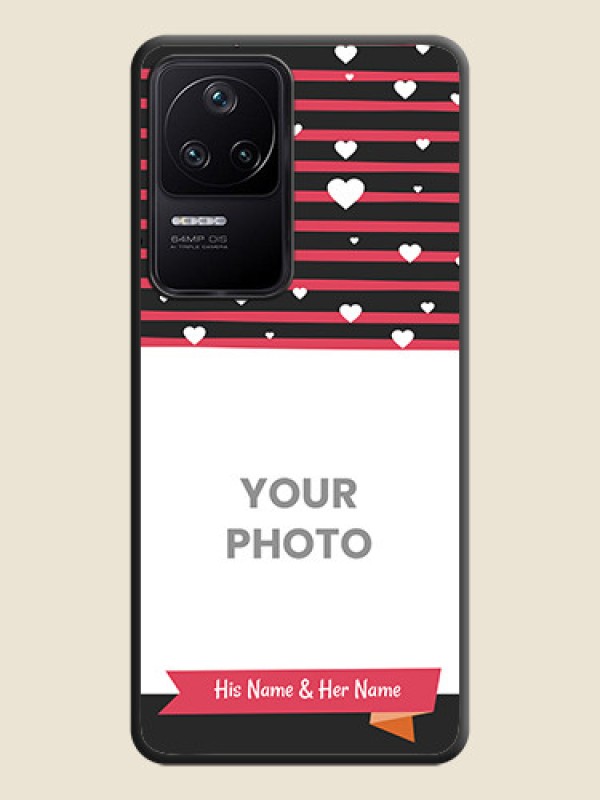 Custom White Color Love Symbols with Pink Lines Pattern on Space Black Custom Soft Matte Phone Cases - Poco F4 5G - alternate view