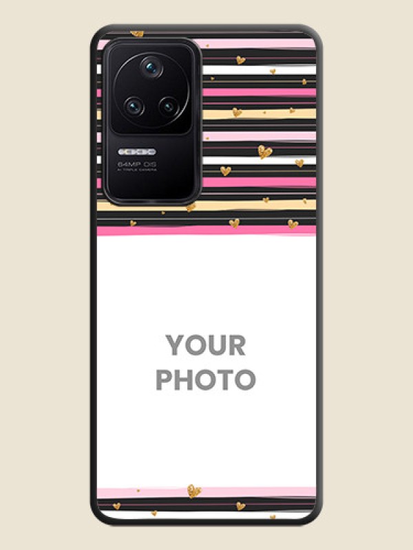 Custom Multicolor Lines and Golden Love Symbols Design on Photo on Space Black Soft Matte Mobile Cover - Poco F4 5G - alternate view