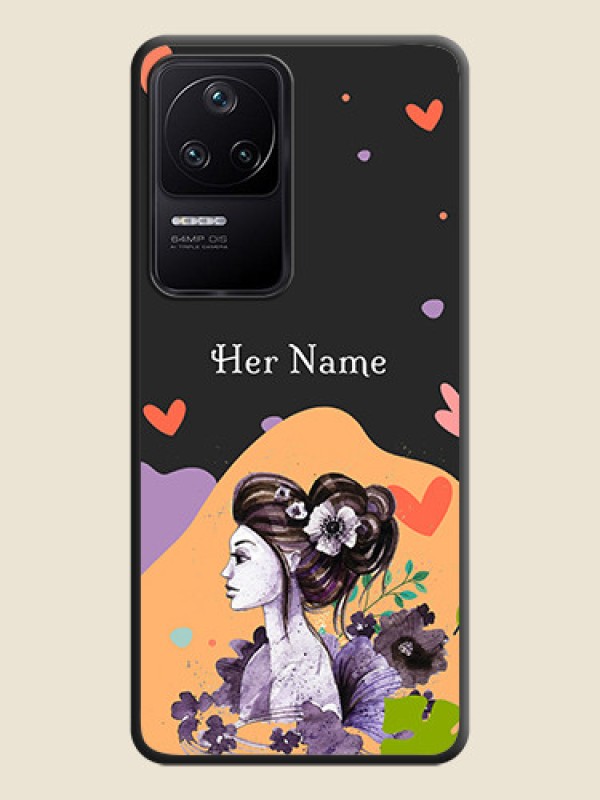 Custom Namecase For Her With Fancy Lady Image On Space Black Personalized Soft Matte Phone Covers -Poco F4 5G - alternate view