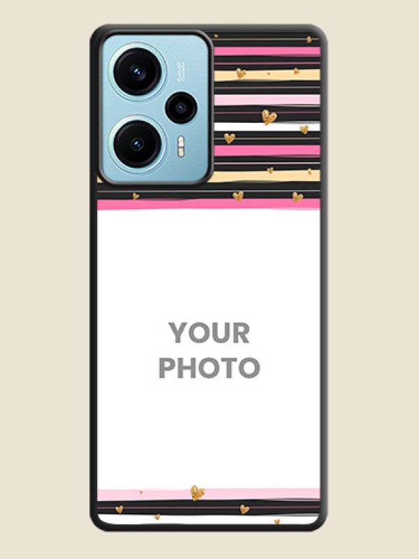 Custom Multicolor Lines and Golden Love Symbols Design on Photo On Space Black Custom Soft Matte Mobile Back Cover - Poco F5 - alternate view