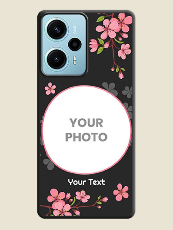 Custom Round Image with Pink Color Floral Design on Photo On Space Black Custom Soft Matte Mobile Back Cover - Poco F5 - alternate view