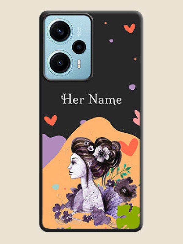 Custom Namecase For Her With Fancy Lady Image On Space Black Custom Soft Matte Mobile Back Cover - Poco F5 - alternate view