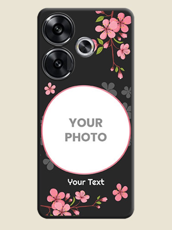 Custom Round Image with Pink Color Floral Design on Photo On Space Black Custom Soft Matte Mobile Back Cover - Poco F6 5G - alternate view