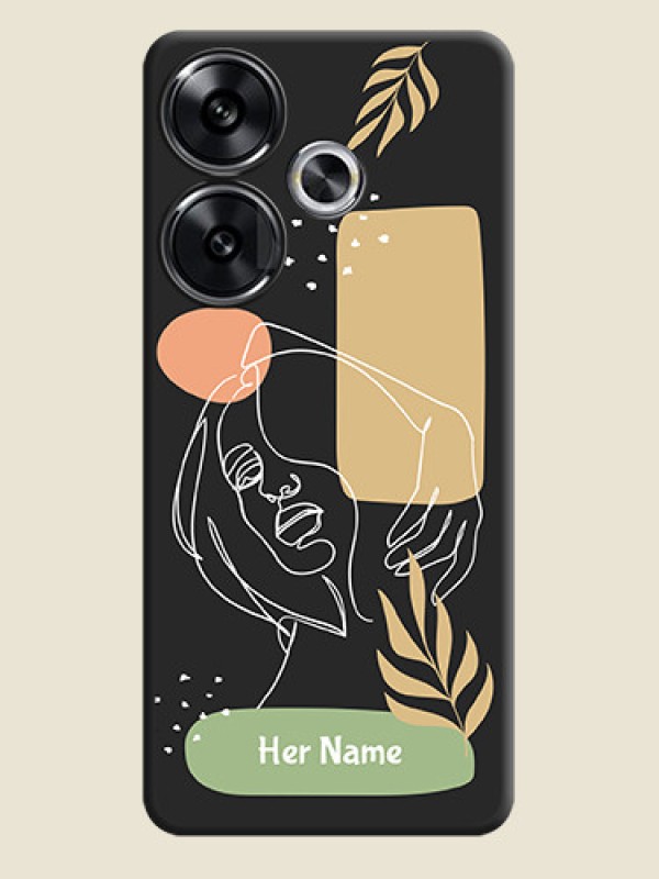 Custom Custom Text With Line Art Of Women & Leaves Design On Space Black Custom Soft Matte Mobile Back Cover - Poco F6 5G - alternate view